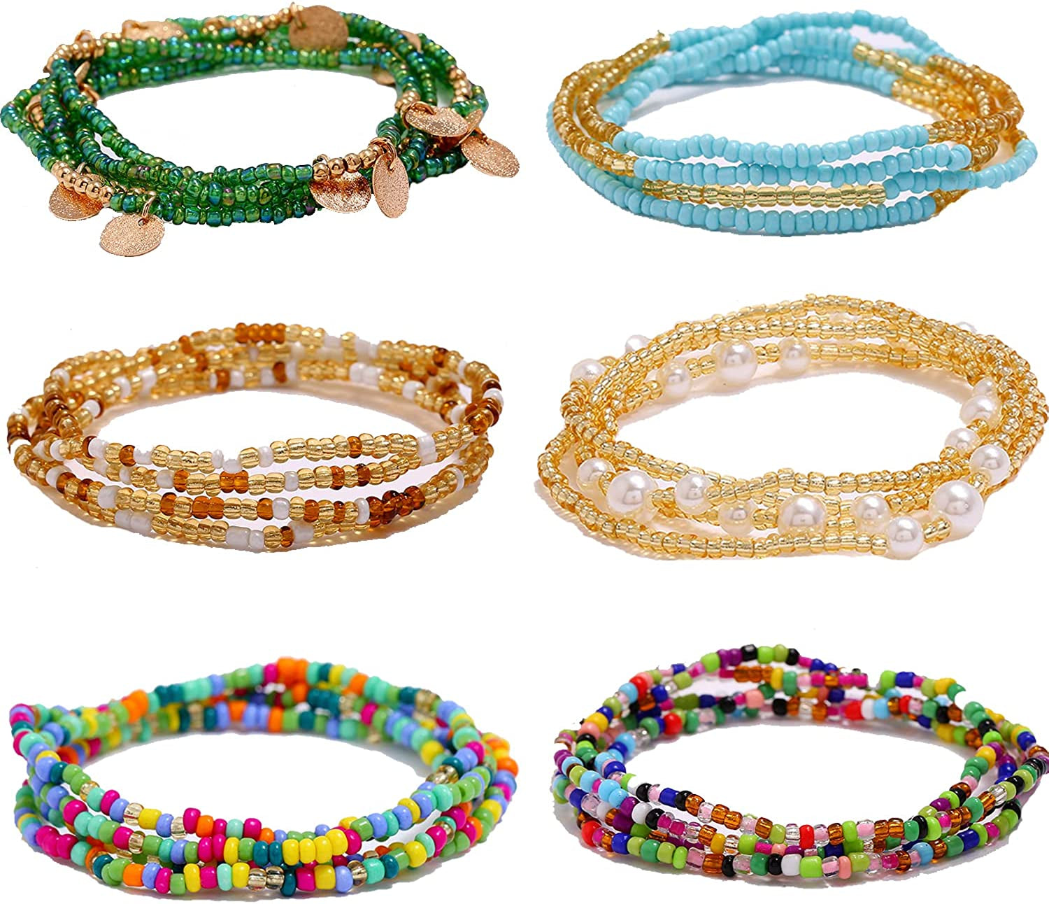 Palotay 16PCS Waist Beads for Women African Waist Beads Chain Colorful Belly Beads Body Chain for the Waist Elastic Stomach Beads Summer Beach Bikini Jewelry Waist Beads Set Apparel & Accessories > Jewelry > Body Jewelry Palotay 6pcs