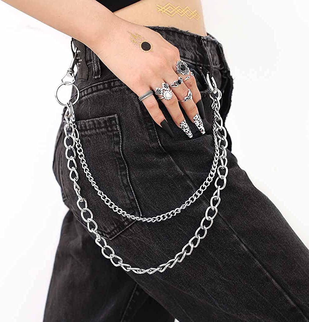 Bomine Hip Hop Pants Jean Chain Goth Punk Silver Trousers Chains Biker Heavy Thick Wallet Pocket Chains Silver Keychains Body Jewelry for Men and Women (Silver) Apparel & Accessories > Jewelry > Body Jewelry Bomine