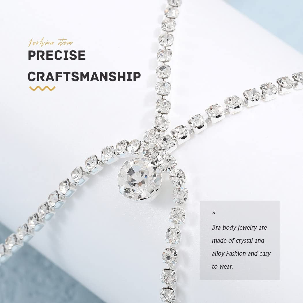 Asooll Crystal Body Chain Rhinestone Chest Chain Bikini Bra Jewelry Fashion Beach Prom Rave Body Accessories Jewelry for Women and Girls (Silver) Apparel & Accessories > Jewelry > Body Jewelry Asooll