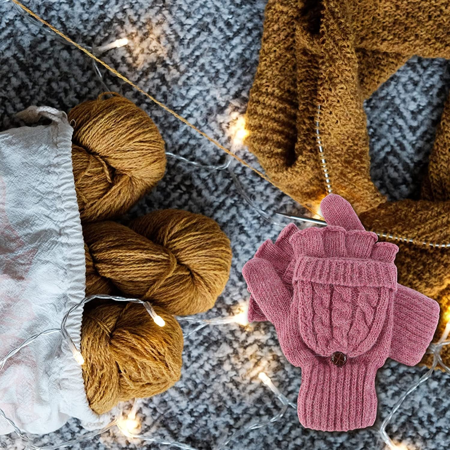 UEETEK Women Winter Warm Wool Knitted Convertible Fingerless Gloves with Mitten Cover (Brown) Apparel & Accessories > Clothing Accessories > Gloves & Mittens UEETEK