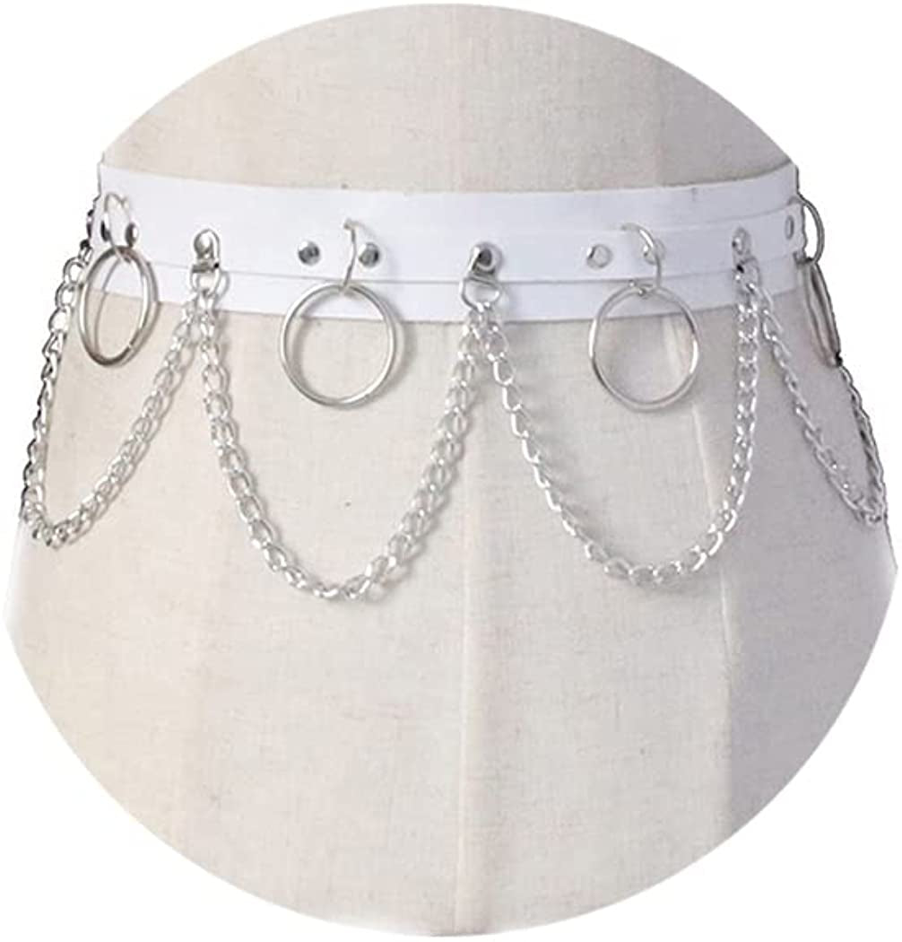 Twinklede Punk Leather Belly Waist Chain Belt Circle Body Chains Festival Rave Body Chain Jewelry for Women and Girls Apparel & Accessories > Jewelry > Body Jewelry Twinklede White