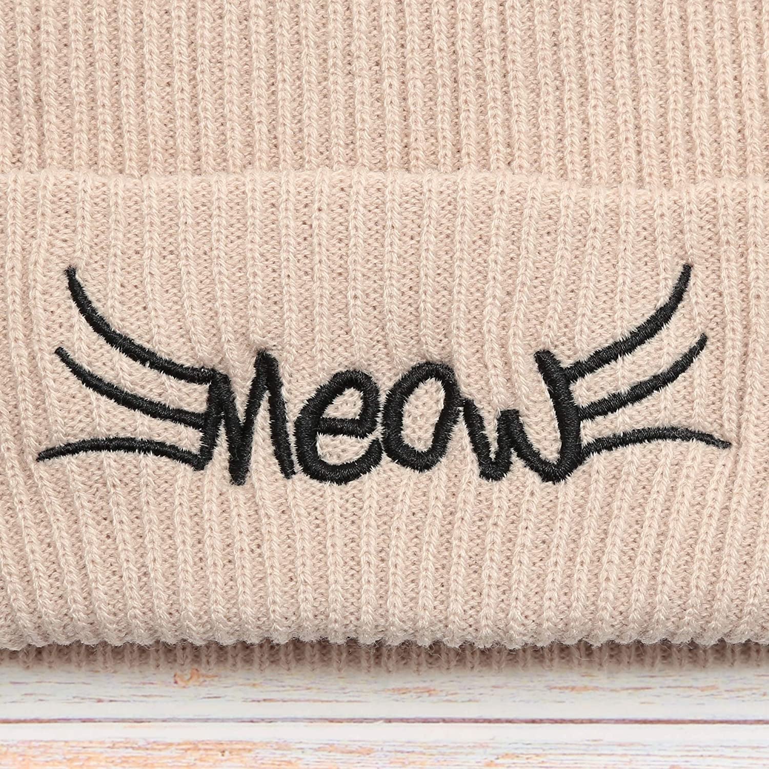 MIRMARU Women’S Soft Warm Embroidered Meow Cat Ears Knit Beanie Hat with Stone Embellished Apparel & Accessories > Clothing Accessories > Hats MIRMARU
