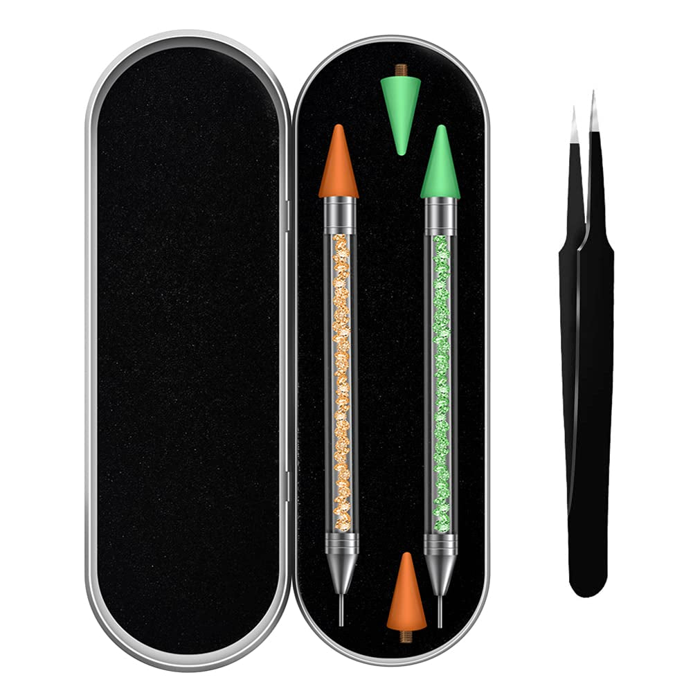 Vikerer 2 Pack Rhinestone Picker, Diamond Painting Dotting Pen Dual-End Rhinestones Pickup Tool for Nail Gems Stones Crystals DIY Nail Art Crafts with 2 Extra Tips and 1X Tweezer Health & Beauty > Personal Care > Cosmetics > Cosmetic Tools > Nail Tools Vikerer Orange Green