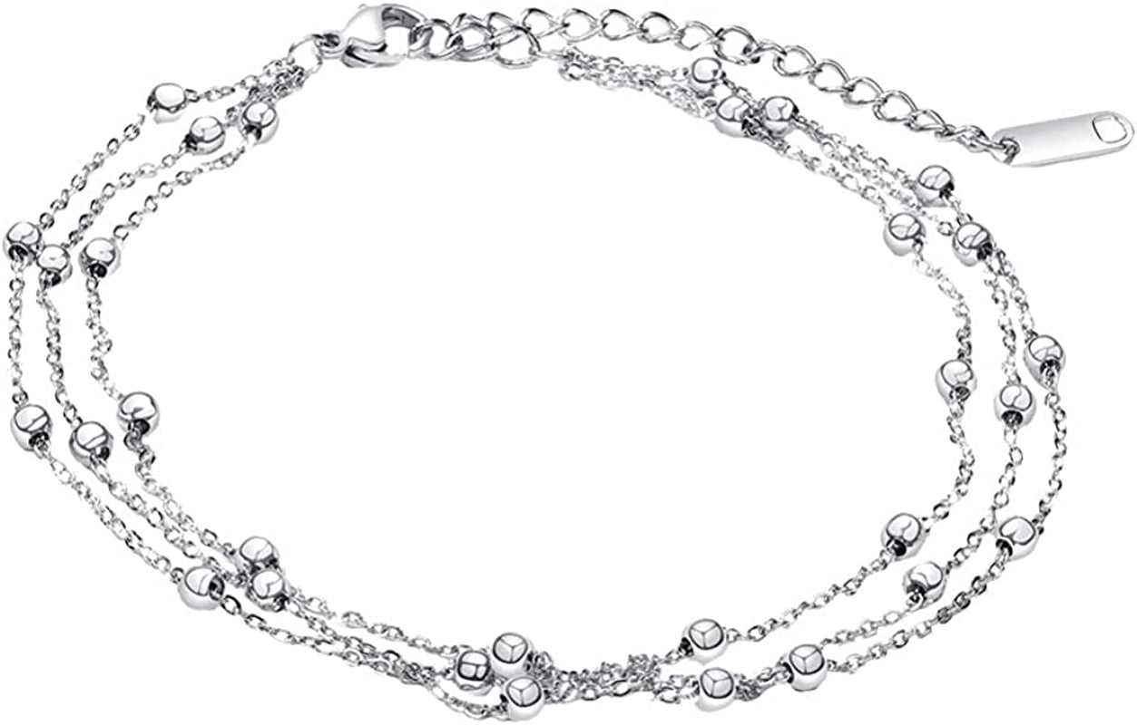 Generic Foot Chain Bead Multilayers Titanium Steel Ankle Bracelet for Women Cute Summer Adjustable Anklets Beach Jewelry Gifts Apparel & Accessories > Jewelry > Anklets generic