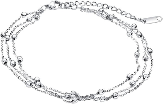 Generic Foot Chain Bead Multilayers Titanium Steel Ankle Bracelet for Women Cute Summer Adjustable Anklets Beach Jewelry Gifts Apparel & Accessories > Jewelry > Anklets generic