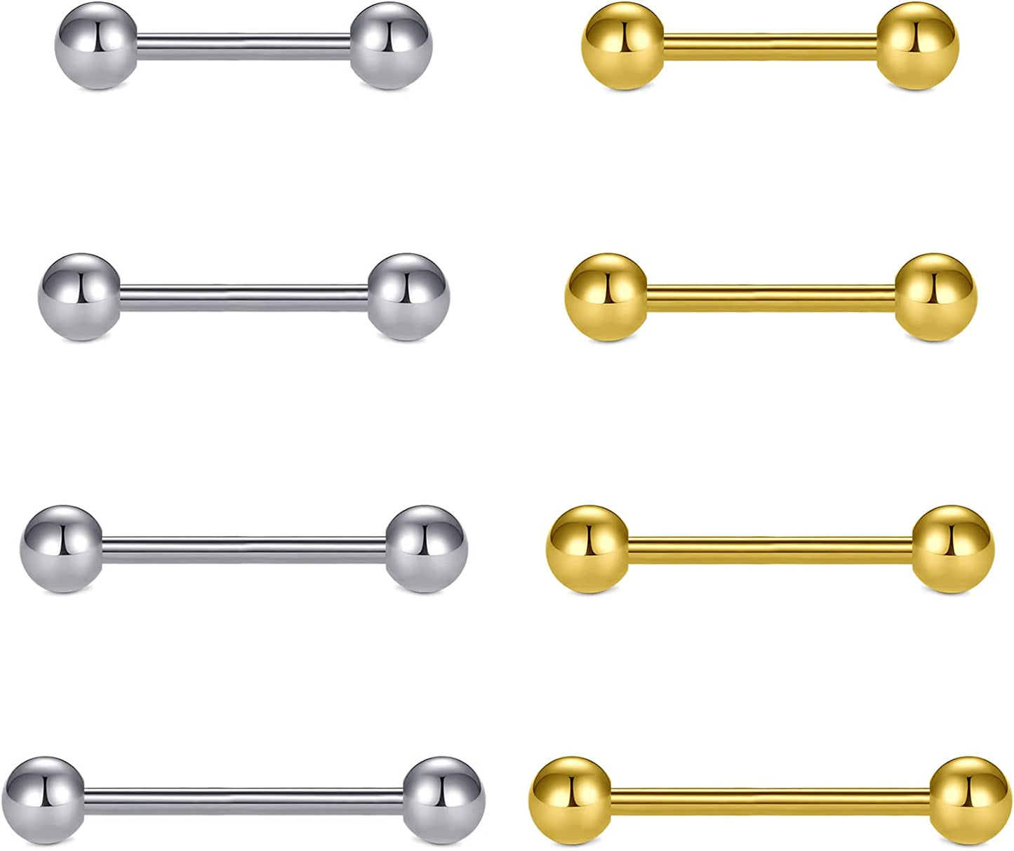 Vcmart Nipple Rings Tongue Rings Stainless Steel 14G Straight Barbells Piercing Jewelry 12Mm,14Mm,16Mm,18Mm Apparel & Accessories > Jewelry > Body Jewelry vcmart 7 -silver & gold