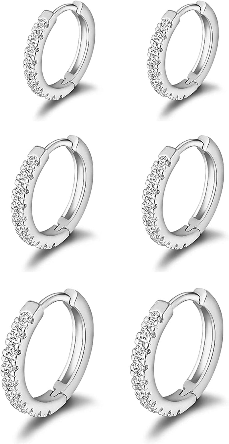 Micuco 3 Pairs Small Hoop Earrings Tiny Cartilage Earrings Cubic Zirconia Cuff Earrings White Gold Huggie Hoop Ear Piercing Earrings for Women 8Mm 10Mm 12Mm Apparel & Accessories > Jewelry > Earrings micuco 1# White Gold 8mm,10mm,12mm