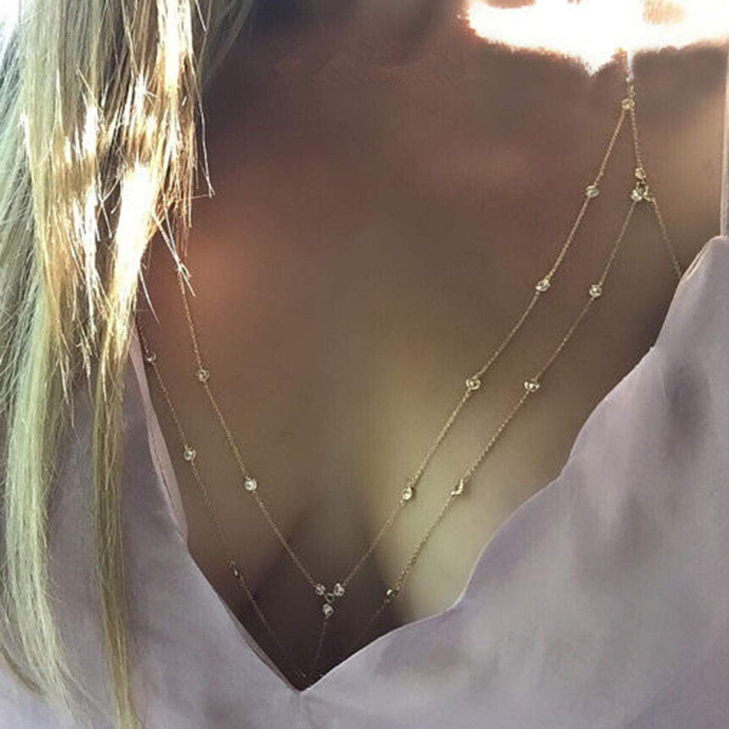 Asooll Layer Crystal Body Chain Rhinestone Bra Beach Bikini Chains Harness Chain Party Nightclub Body Accessories Jewelry for Women and Girls (Gold) Apparel & Accessories > Jewelry > Body Jewelry Asooll Silver