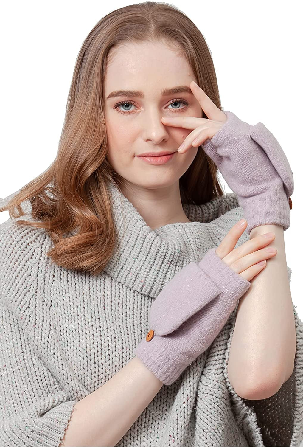 BYOS Women'S Winter Cozy Diamond Pattern Fleece Lined Flip Top Convertible Knit Gloves Mittens Apparel & Accessories > Clothing Accessories > Gloves & Mittens Be Your Own Style Speckle Pale Lavender