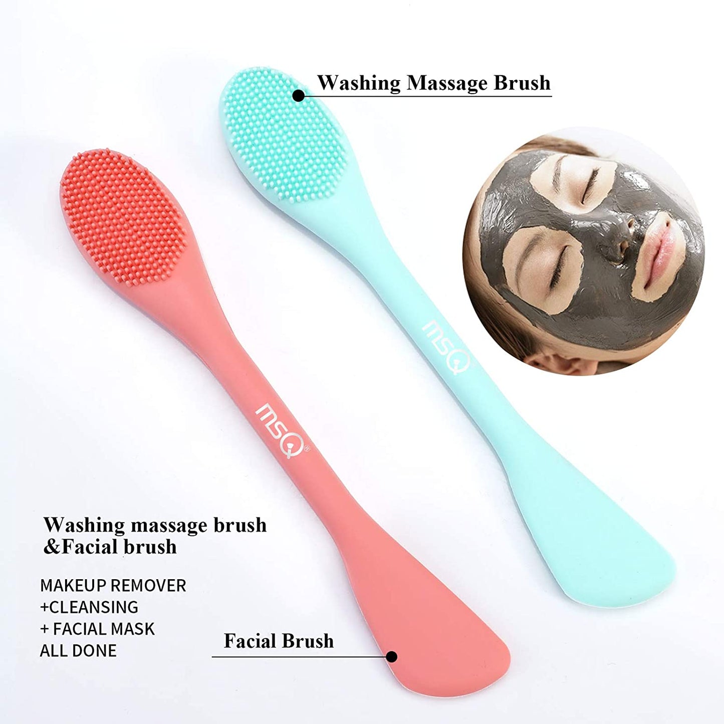 MSQ Silicone Face Mask Brush, Soft Facial Cleansing Scrubber, 2 Pack Double-End Facial Mask Brush for Mud, Clay, Charcoal Mixed Mask, DIY, Skincare Applicator Tools for Apply Cream, Lotion Health & Beauty > Personal Care > Cosmetics > Cosmetic Tools > Skin Care Tools MSQ