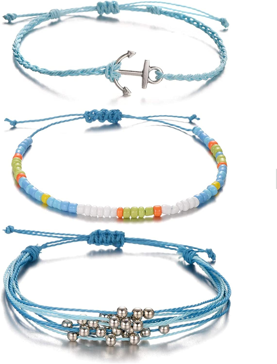 Softones VSCO String Wave Bracelets for Women Girls Handmade Colorful Waterproof Adjustable Braided Beach Bracelet Set for Women Apparel & Accessories > Jewelry > Bracelets Softones L:3Pcs Boat Anchor