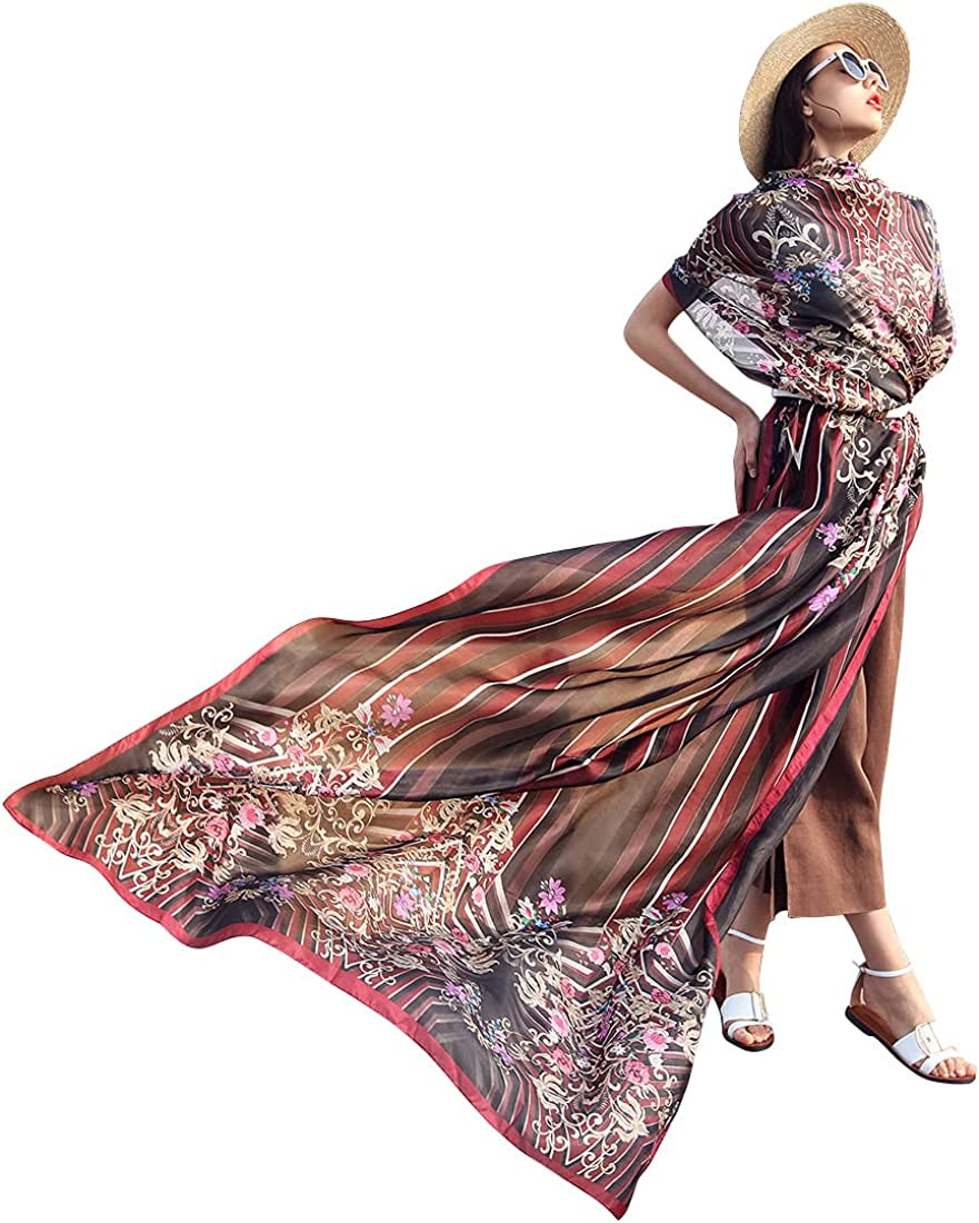 DANA XU Women'S Mulberry Satin Silk Fashion Summer Shawls Large Size Floral Scarf Oversize Soft Wraps for Evening Dresses Apparel & Accessories > Clothing Accessories > Scarves & Shawls DANA XU 31 Red