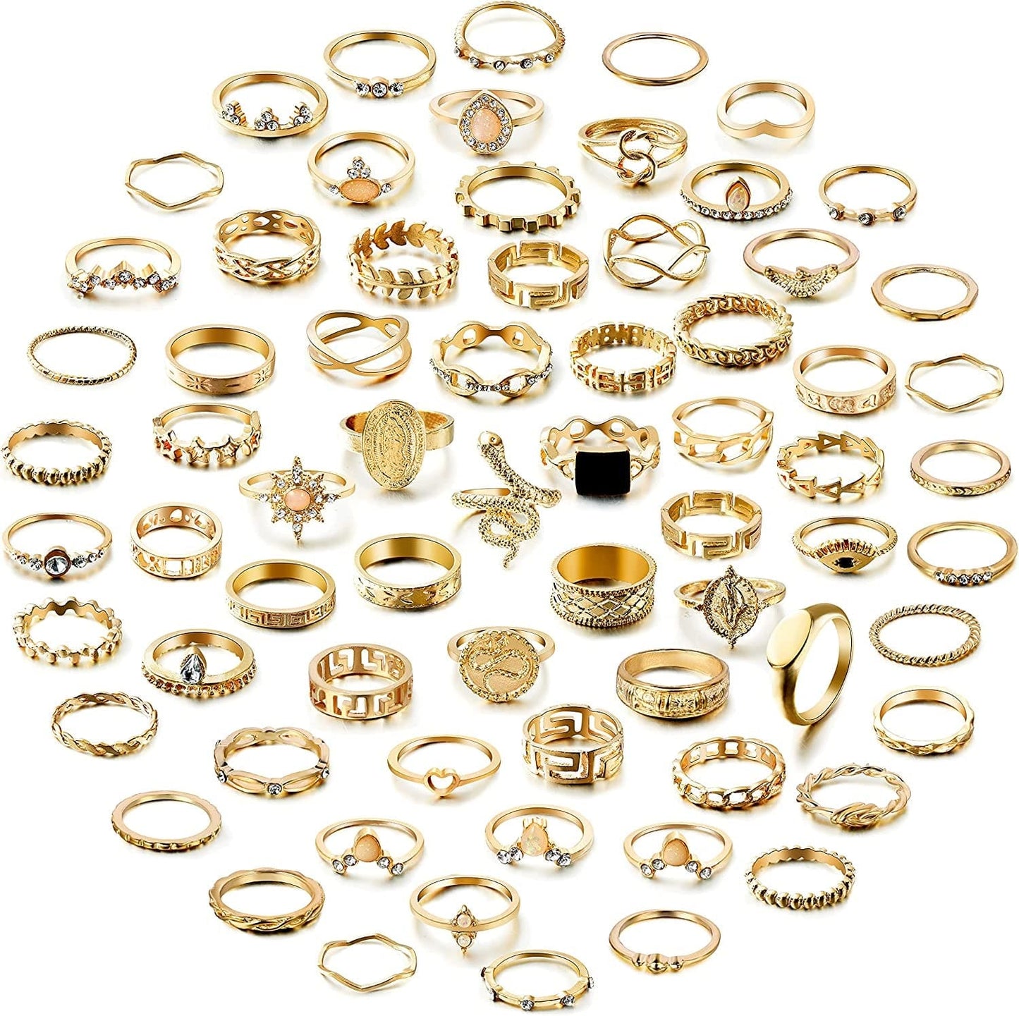 67Pcs Vintage Knuckle Rings Set Stackable Finger Rings Midi Rings for Women Bohemian Hollow Carved Flowers Gold&Silver Rings Crystal Joint Rings with Storage Bag B: 69Pcs Gold