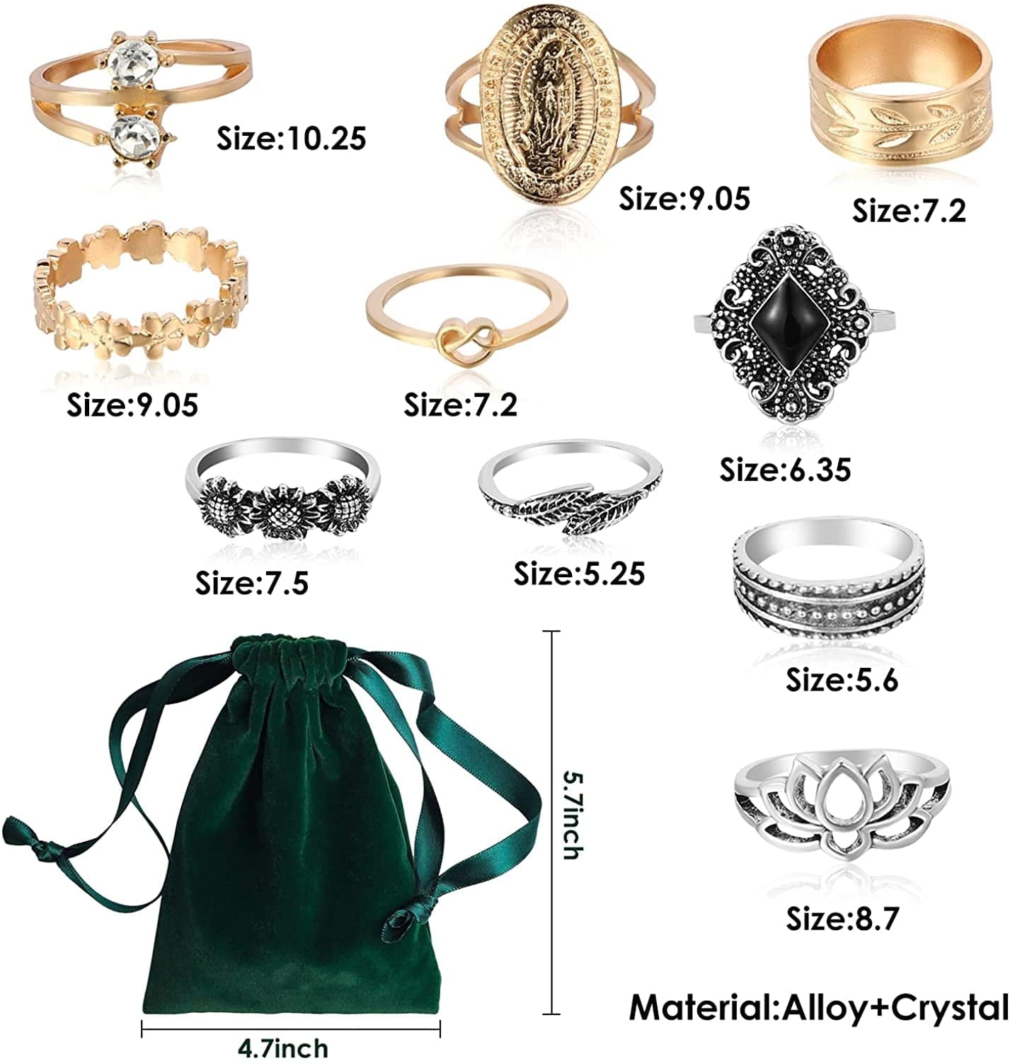 67Pcs Vintage Knuckle Rings Set Stackable Finger Rings Midi Rings for Women Bohemian Hollow Carved Flowers Gold&Silver Rings Crystal Joint Rings with Storage Bag