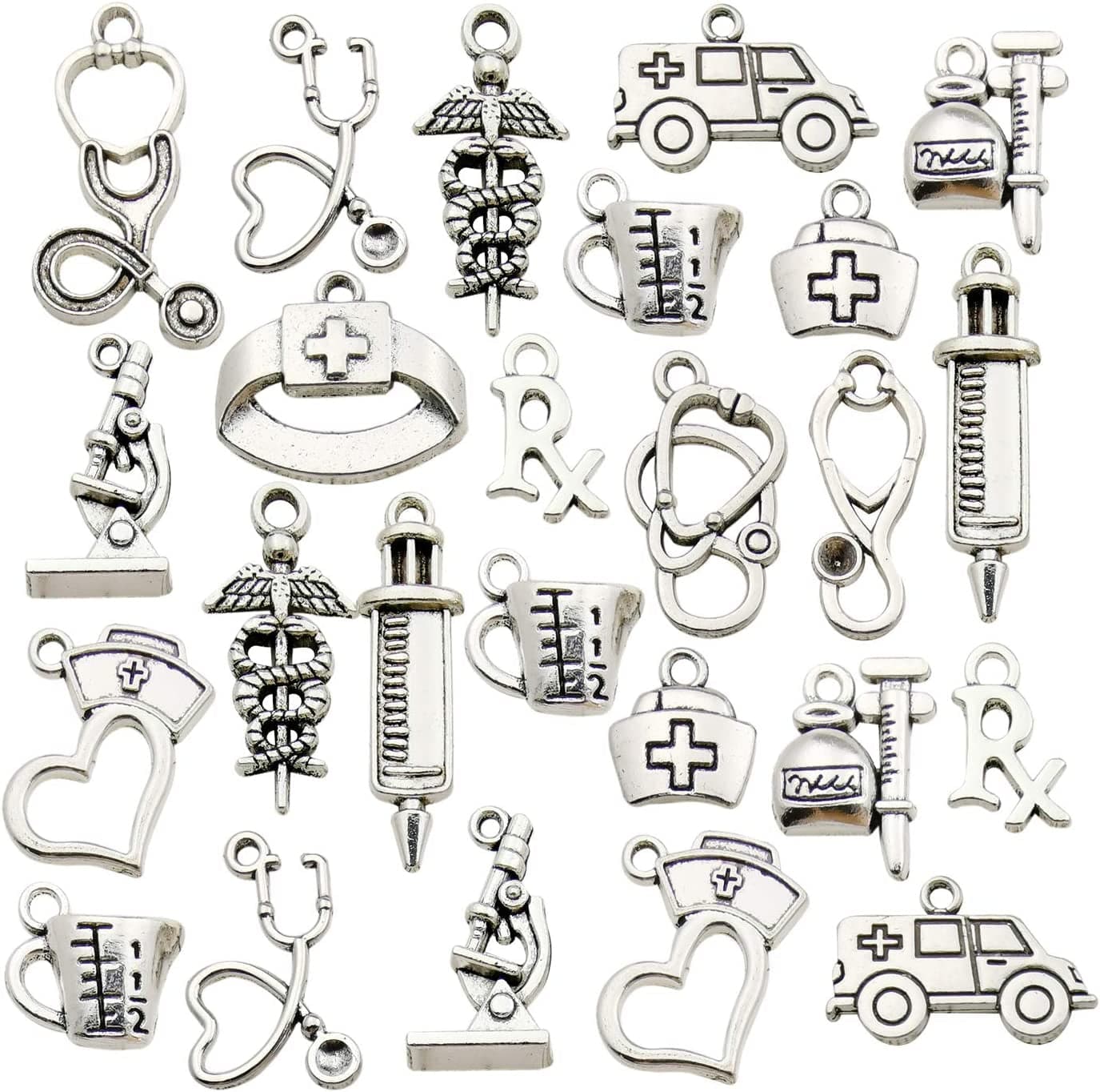 68 PCS Silver Sewing Charms Collection - Mix Antique Scissor Pipe Yarn Clew Button Pendant Metal Supplies Findings for Jewelry Making (HM3) Doctor Charms-70pcs