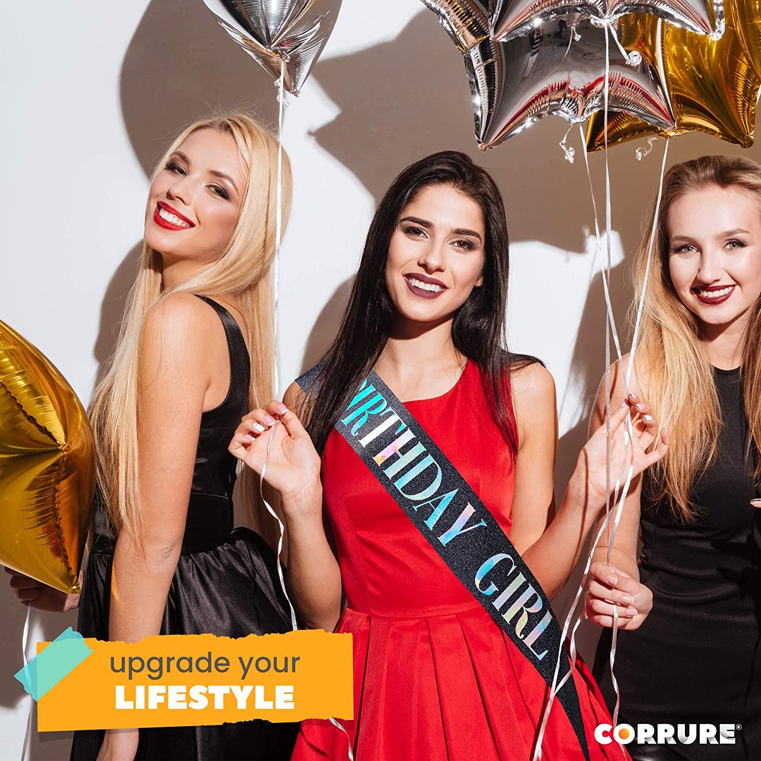 CORRURE 'Birthday Girl' Sash Glitter with Multicolor Foil - Black Glitter Happy Birthday Sash for Women - Party Favors Supplies and Decorations for Sweet 16, 18Th 21St 30Th 40Th or Any Bday Party Apparel & Accessories > Clothing Accessories > Sashes CORRURE