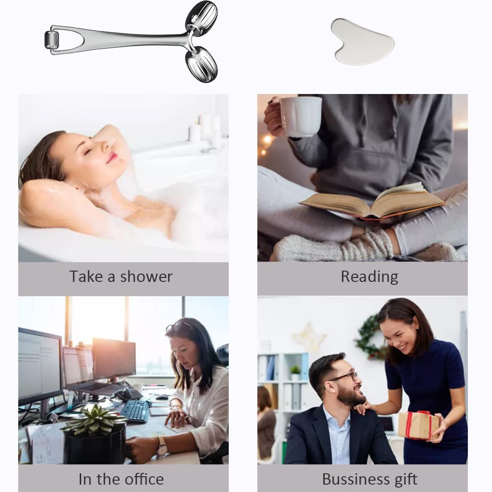 Face Massager, Metal Face Roller Gua Sha Massage Tool for Face Neck Eye Body Skin Care, Facial Roller for Women Health & Beauty > Personal Care > Cosmetics > Cosmetic Tools > Skin Care Tools Yeamon
