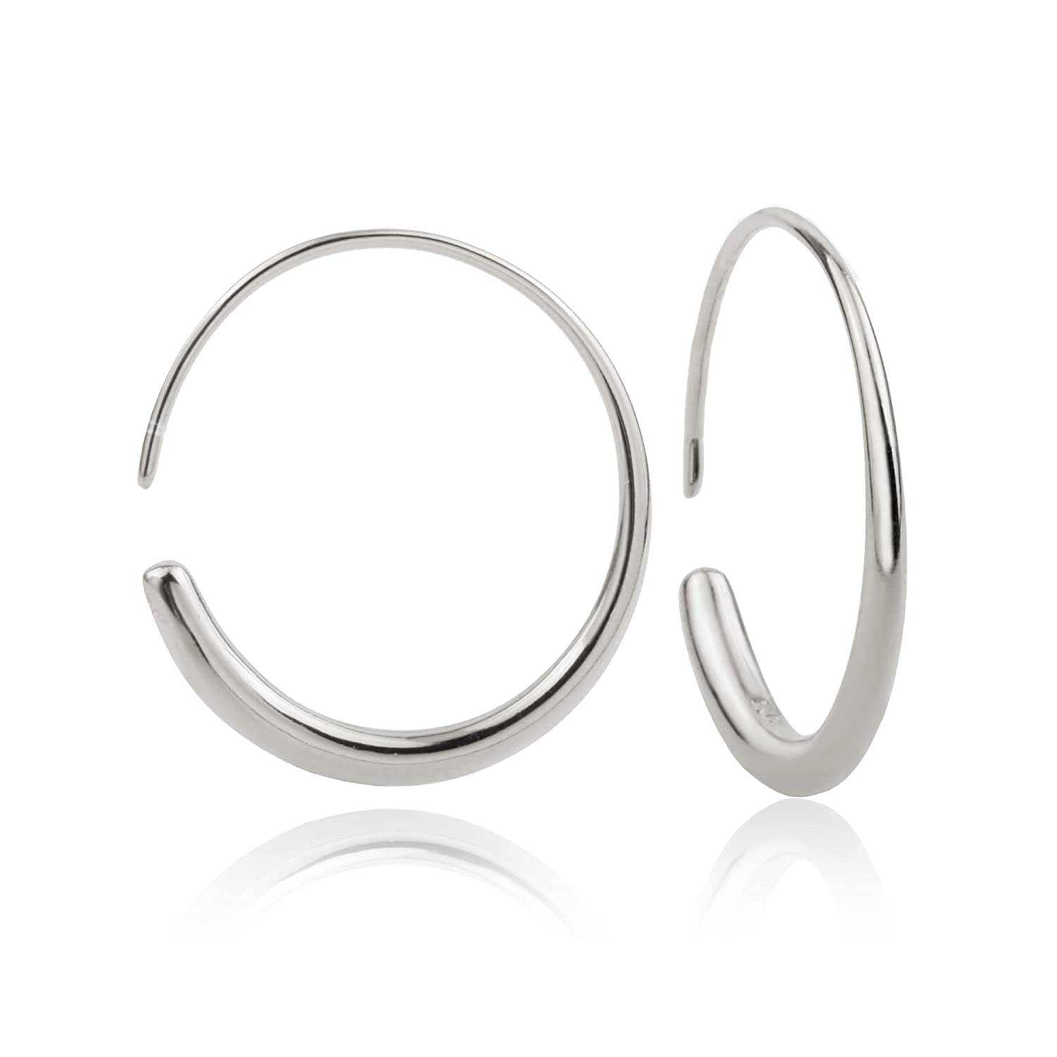 Pull through Earrings Sterling Silver Wire Open Hoops Threader Earrings Apparel & Accessories > Jewelry > Earrings Kakikaki White Gold Colored-Round