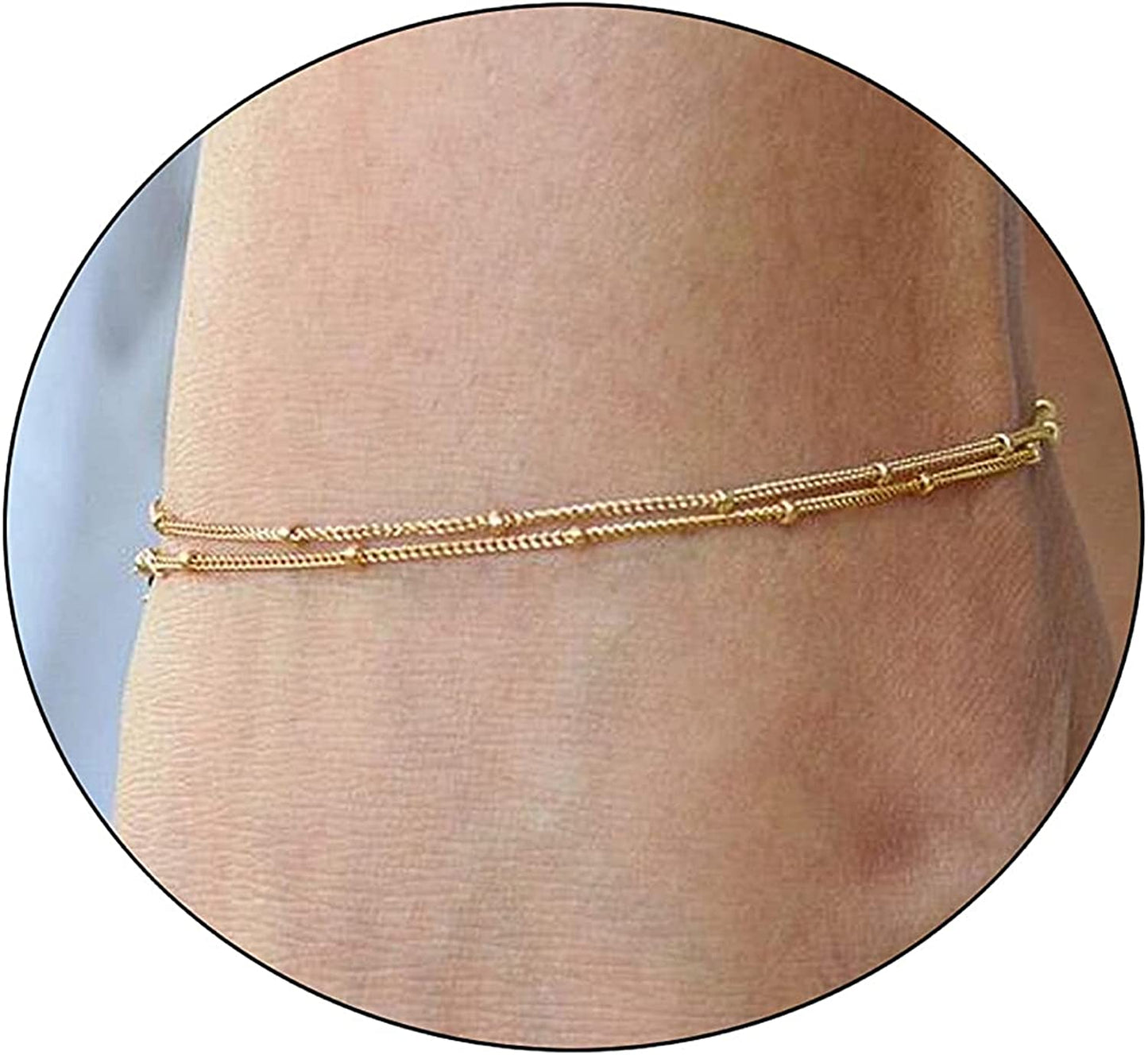 Pencros Dainty Layered Anklet,14K Gold Filled Cute Beads Satellite Chain Heart Boho Adjustable Anklets for Women Teen Girls Apparel & Accessories > Jewelry > Anklets Pencros bead-gold