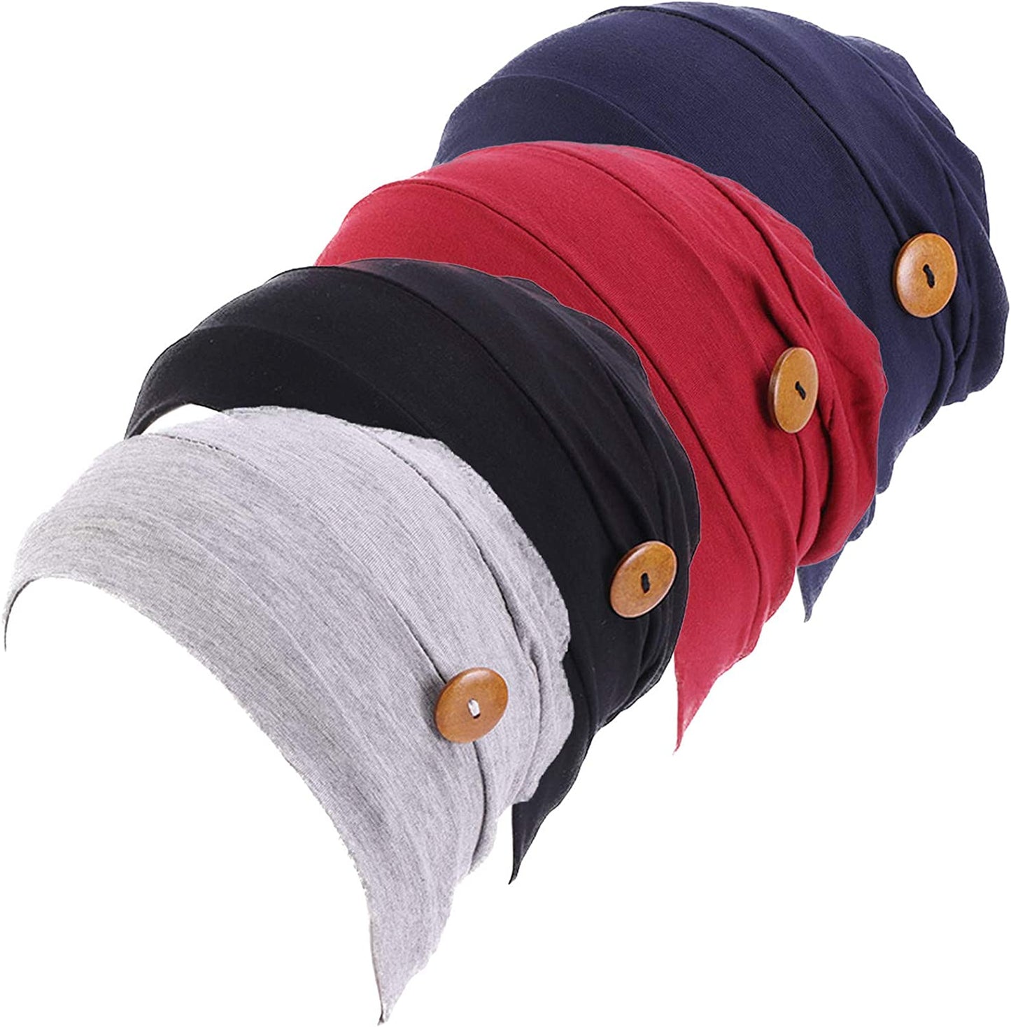 Qianmome 2-4 Pack Beanie with Button for Women Men Nurse,Working Hat,Chemo Caps for Cancer Patients Apparel & Accessories > Clothing Accessories > Headwear Qianmome Gray&black&wine&navy