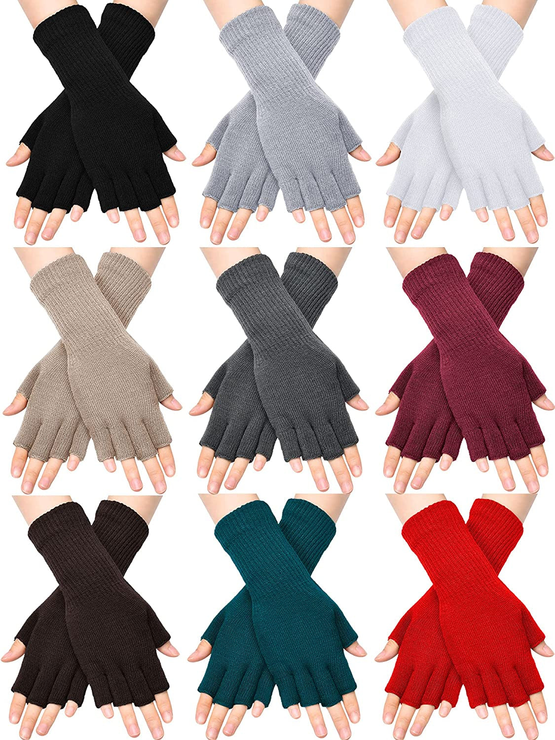 Unisex Half Finger Gloves Winter Stretchy Knit Fingerless Typing Gloves for Women Apparel & Accessories > Clothing Accessories > Gloves & Mittens SATINIOR Mixed Colors 9