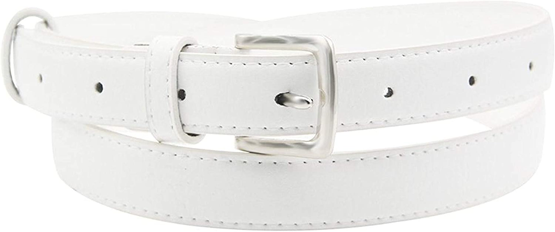 Maikun Womens Belt Skinny Leather Solid Color Pin Buckle Simple Waist for Girls Ladies Apparel & Accessories > Clothing Accessories > Belts maikun White 46.5" long, for waist size 39-42"