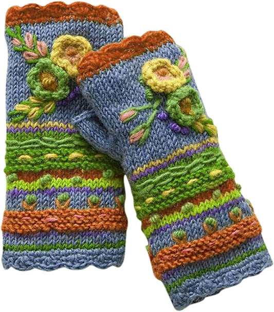 Vintage Multicolor Knitted Gloves with Floral Fingerless Gloves Knit Gloves for Girls Women Warm Hand Warmers Orange Apparel & Accessories > Clothing Accessories > Gloves & Mittens UpdateClassic