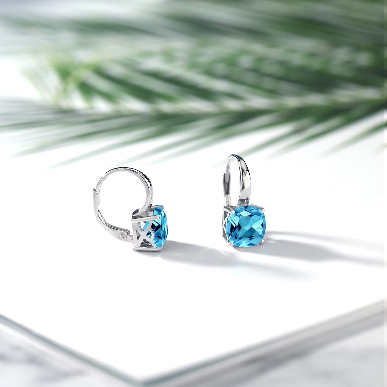 Gem Stone King 925 Sterling Silver Swiss Blue Topaz Earrings for Women (5.48 Cttw, Gemstone Birthstone Cushion Cut 8MM) Apparel & Accessories > Jewelry > Earrings Gem Stone King