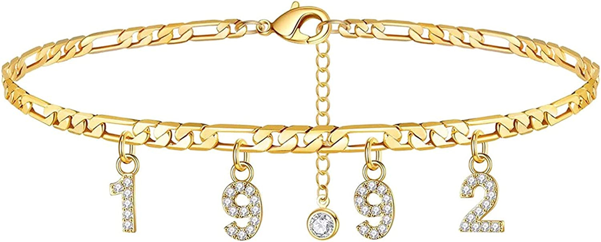 Initial Gold Anklets for Women Dainty Zircon Birth Year Number Charm Ankle Bracelets for Teen Girls Mom Beach Jewelry Birthday Mothers Day Gifts (1992, One Size) Apparel & Accessories > Jewelry > Anklets Generic