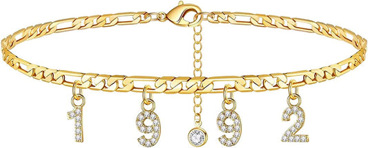 Initial Gold Anklets for Women Dainty Zircon Birth Year Number Charm Ankle Bracelets for Teen Girls Mom Beach Jewelry Birthday Mothers Day Gifts (1992, One Size) Apparel & Accessories > Jewelry > Anklets Generic
