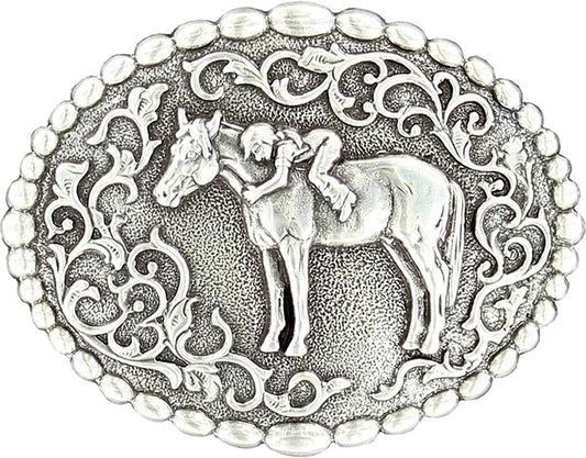 Nocona Girl'S Young Girl on Horse Belt Buckle, Silver, OS Apparel & Accessories > Clothing Accessories > Belts Nocona Boots