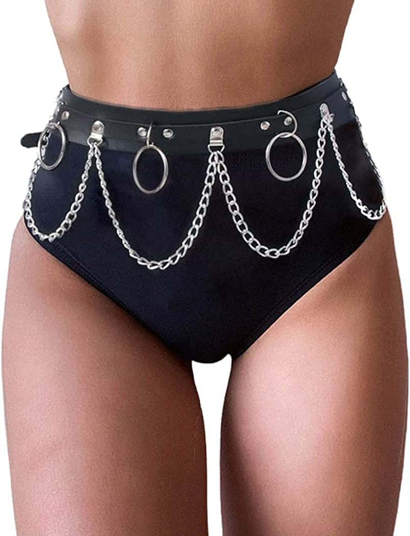 Relbcy Punk Waist Chain Belt Layered Leather Body Harness Chains Rave Body Belts Waist Accessories for Women and Girls Apparel & Accessories > Jewelry > Body Jewelry RELBCY B-Style2