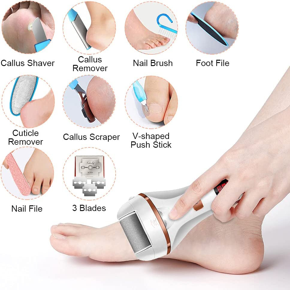 Electric Foot File Callus Remover for Feet, Rechargeable Pedicure Tools Foot Care Kit, Callus Remover with 3 Roller Heads,2 Speed,Battery Display for Remove Cracked Heels Calluses and Hard Skin Health & Beauty > Personal Care > Foot Care DanByte