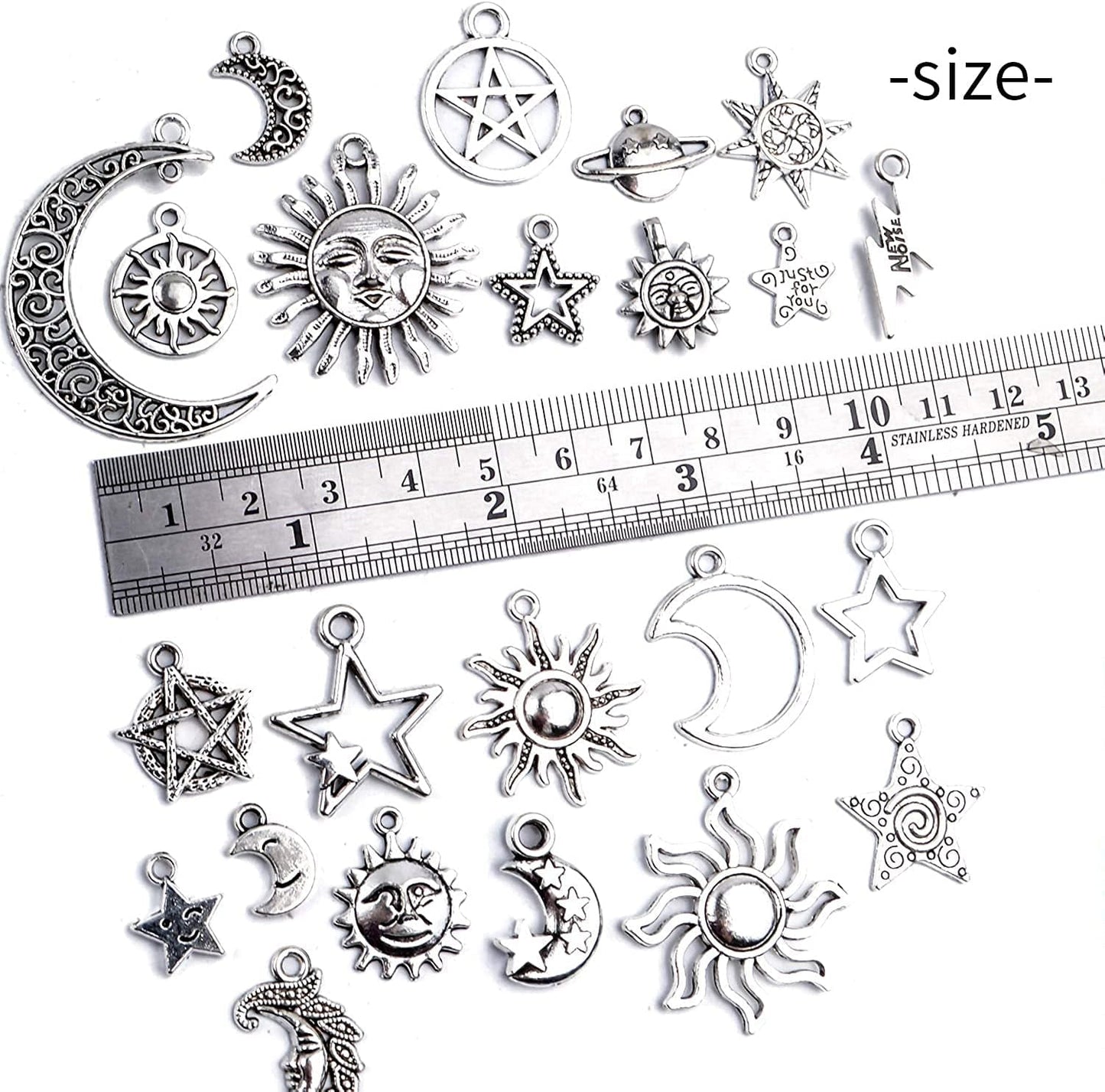 69 Pieces Antique Silver Alloy Moon Star Sun Charms Pendants Celestial Pendants Jewelry Findings for Necklace Bracelet Jewelry Making, 23 Styles