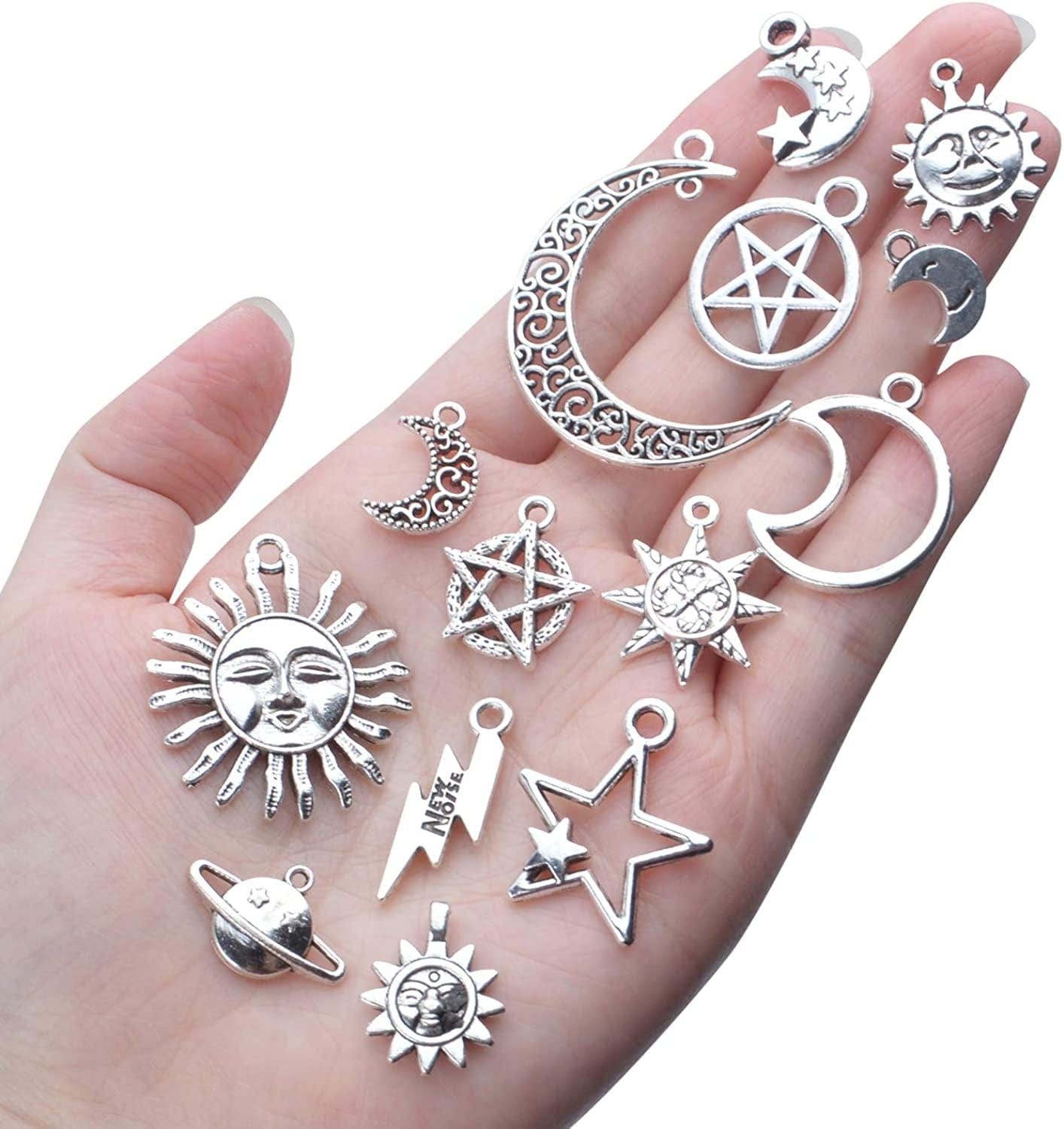 69 Pieces Antique Silver Alloy Moon Star Sun Charms Pendants Celestial Pendants Jewelry Findings for Necklace Bracelet Jewelry Making, 23 Styles