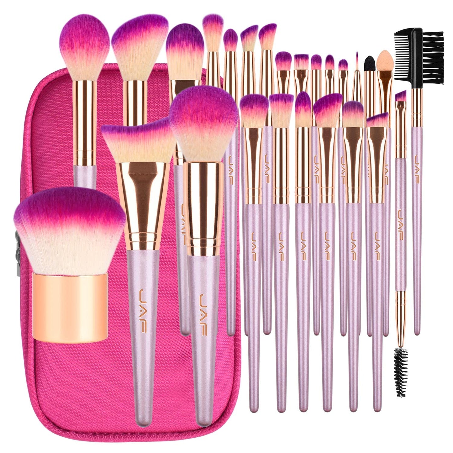JAF 26Pcs Professional Large Pink Purple Makeup Brushes Set with Storage Case Vegan Synthetic Make up Brushes Set in Gold Bag Holder Cruelty Free Cosmetic Big Makeup Brushes & Tools Kit for Eye Face Contour Foundation Highlighter… Health & Beauty > Personal Care > Cosmetics > Cosmetic Tools > Makeup Tools JAF