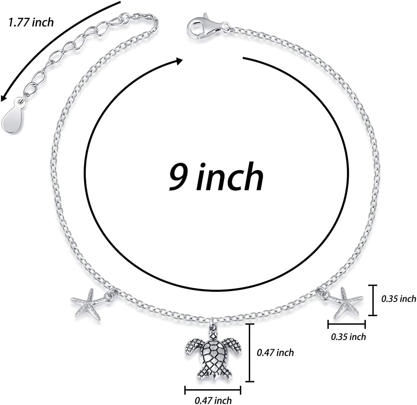 S925 Sterling Silver Sea Turtle Starfish Adjustable Anklets Foot Chain Jewelry Ankle Bracelet for Women Apparel & Accessories > Jewelry > Anklets ACJNA