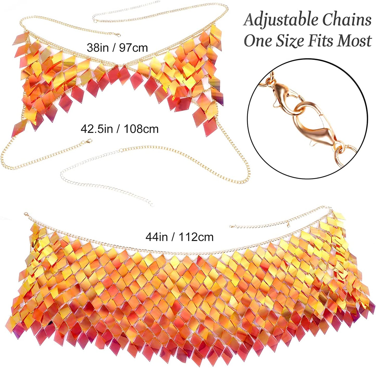 Sequins Tassels Body Chain Gold Bra Skirts Set Sexy Bikini Rave Festival Party Beach Fashion Accessories Jewelry for Women and Girls Apparel & Accessories > Jewelry > Body Jewelry DOTASI