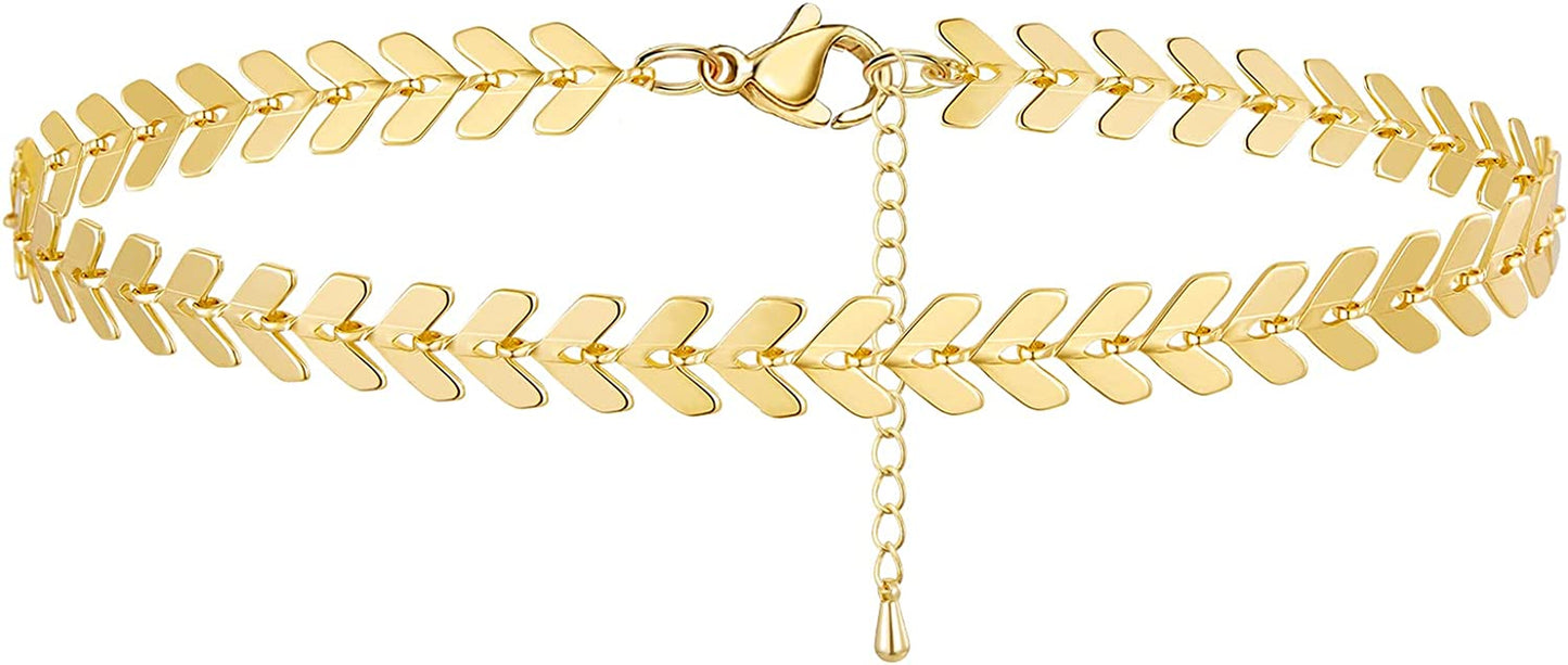 Kissyan Gold Ankle Bracelets for Women, Dainty 14K Gold Plated Anklets Cuban Link Chain Ankles Adjustable Snake Tennis Anklet Bracelet Tiny Beach Foot Jewelry Gifts for Women Girls Apparel & Accessories > Jewelry > Anklets KissYan Gold-fishbone anklet