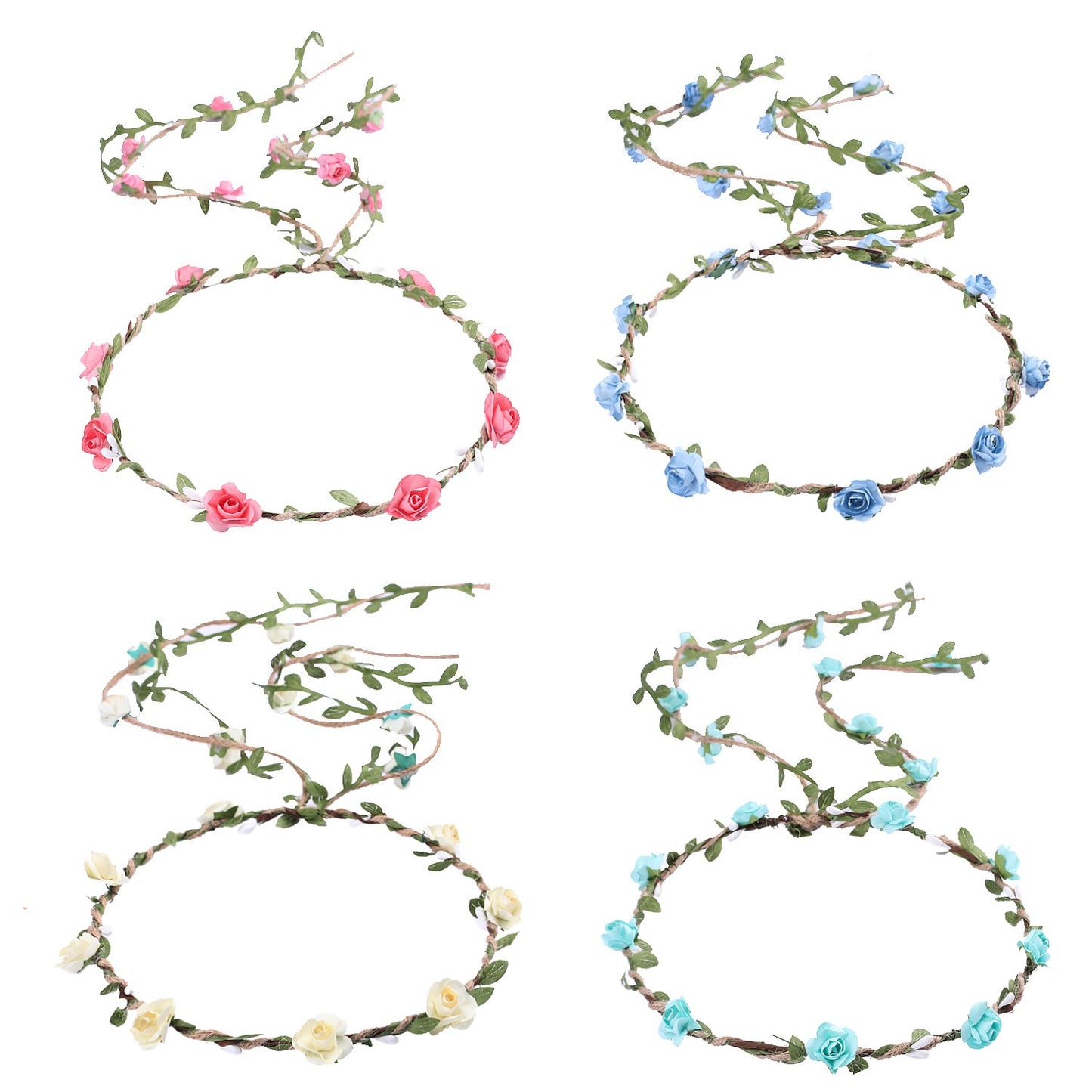 Whaline 4 Pcs Flower Crown Floral Wreath Headband Floral Garland Headbands Bohemian Style Headdress for Wedding Bride Bridal Headwear Party Festivals Hair Accessories (4 Color) Apparel & Accessories > Clothing Accessories > Headwear Whaline