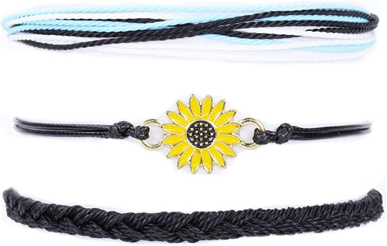 Softones VSCO String Wave Bracelets for Women Girls Handmade Colorful Waterproof Adjustable Braided Beach Bracelet Set for Women Apparel & Accessories > Jewelry > Bracelets Softones Z:3Pcs Black Flower