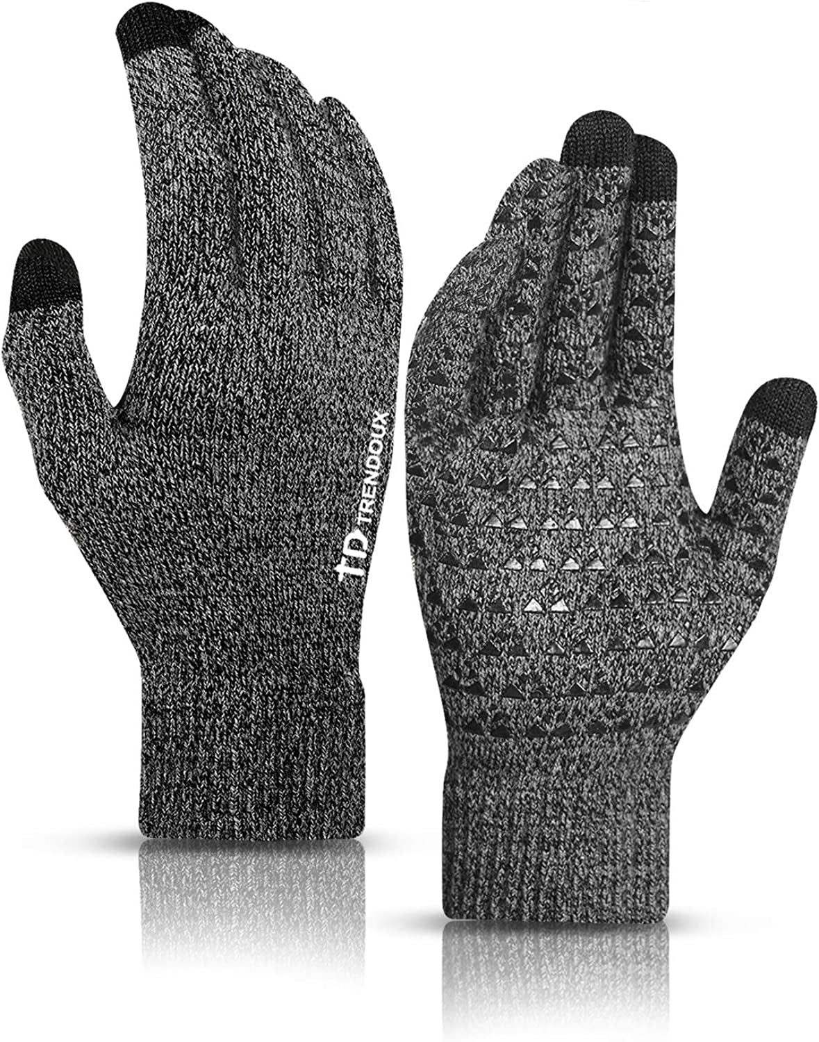TRENDOUX Winter Gloves for Men Women - Upgraded Touch Screen Anti-Slip Silicone Gel - Elastic Cuff - Thermal Soft Knit Lining Apparel & Accessories > Clothing Accessories > Gloves & Mittens TRENDOUX Black Gray X-Large