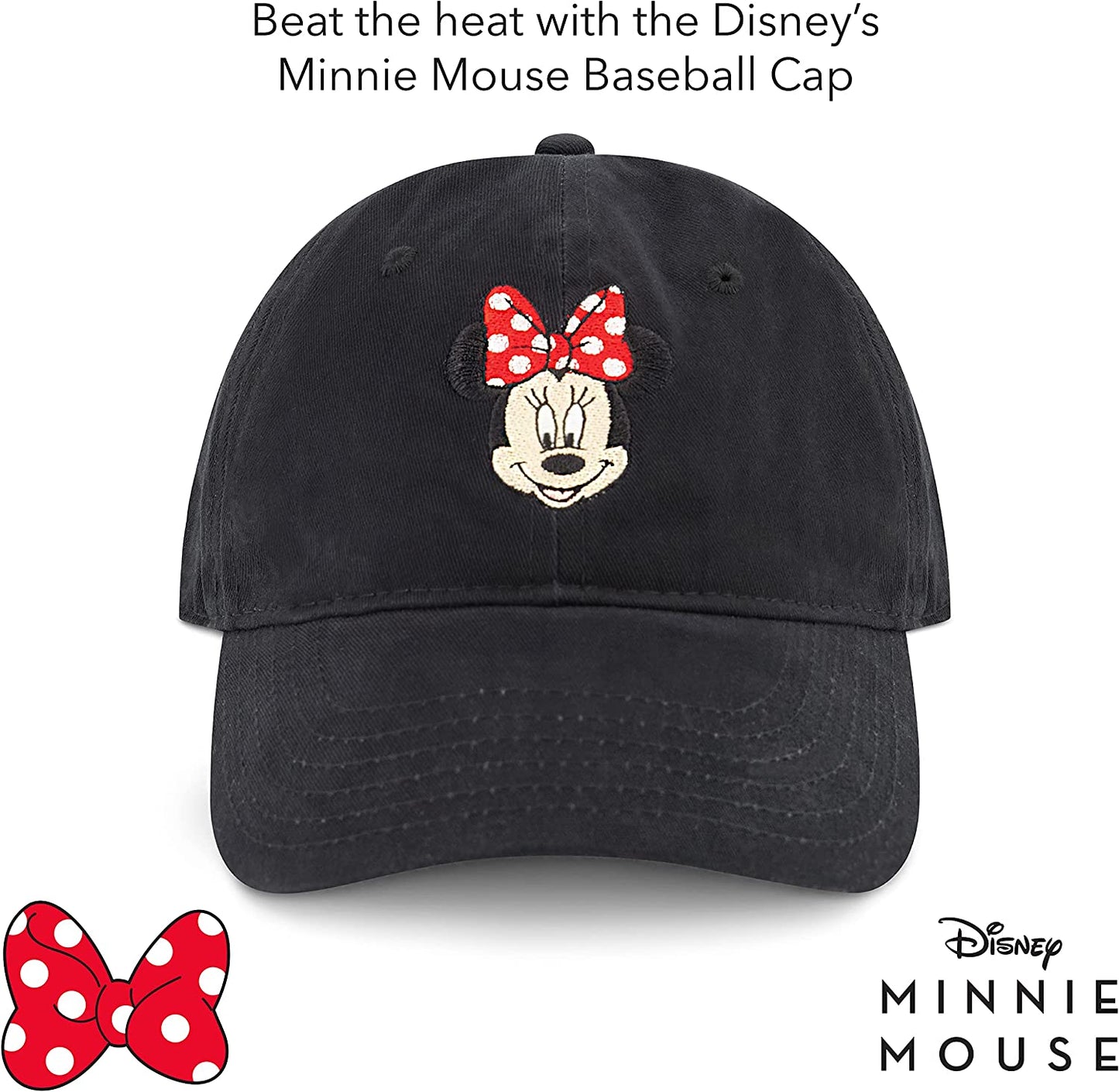 Concept One Women'S Disney'S Minnie Mouse Bows Embroidered Cotton Adjustable Dad Hat with Curved Brim Apparel & Accessories > Clothing Accessories > Hats Concept One