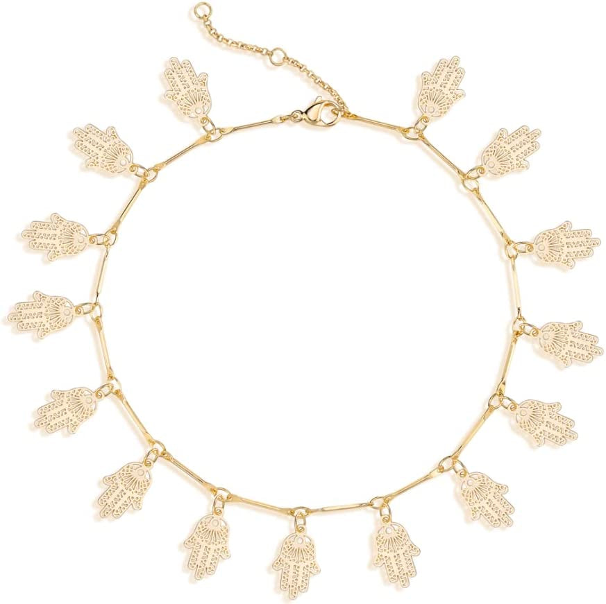 Dremmy Studios Simple Gold Chain Anklet,14K Gold/Silver Plated Dainty Summer Beach Anklets for Women Apparel & Accessories > Jewelry > Anklets DREMMY STUDIOS Palm Dangle Drop