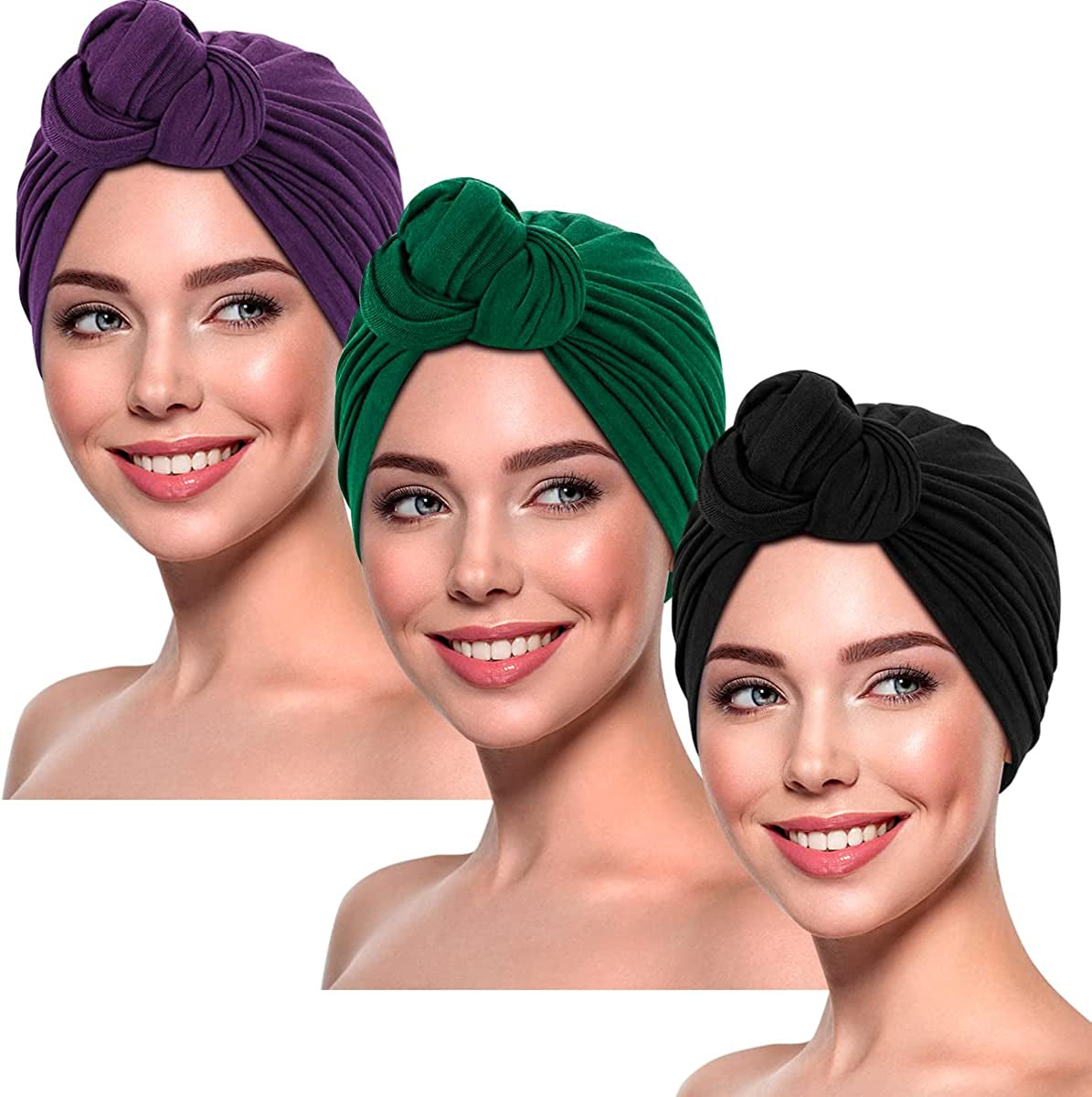 DANMY Women'S Beanie Turban Hats, Indian Hats Headscarves, Beanie Hats for Women,Turban for Women Apparel & Accessories > Clothing Accessories > Headwear DANMY 3pcs-green/Purple/Black