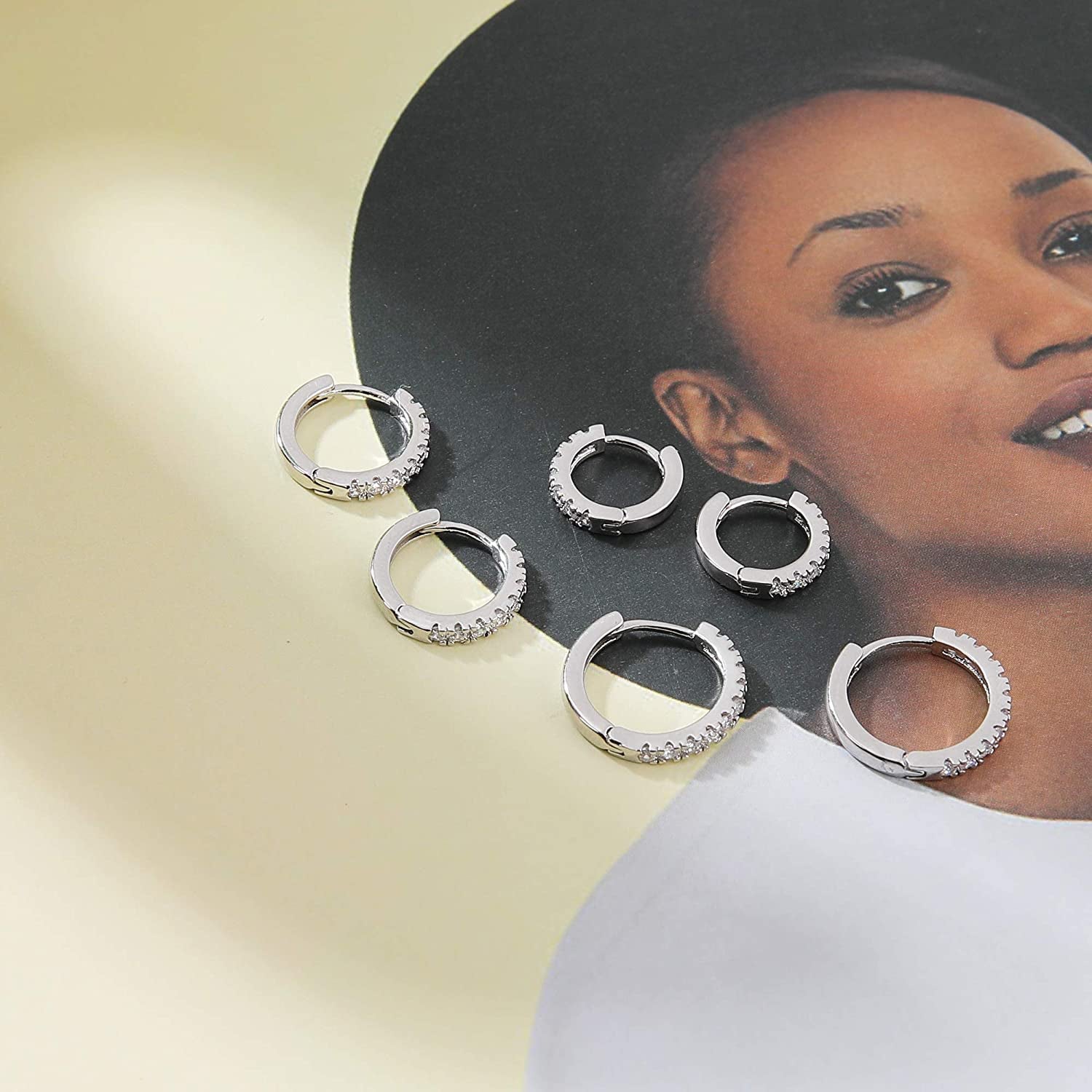 Micuco 3 Pairs Small Hoop Earrings Tiny Cartilage Earrings Cubic Zirconia Cuff Earrings White Gold Huggie Hoop Ear Piercing Earrings for Women 8Mm 10Mm 12Mm Apparel & Accessories > Jewelry > Earrings micuco