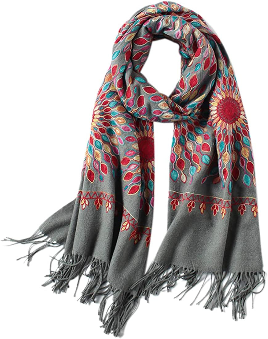 Women'S Embroidered Oversize Tassel Shawl Scarf Wraps for Women Apparel & Accessories > Clothing Accessories > Scarves & Shawls Urban CoCo Gray