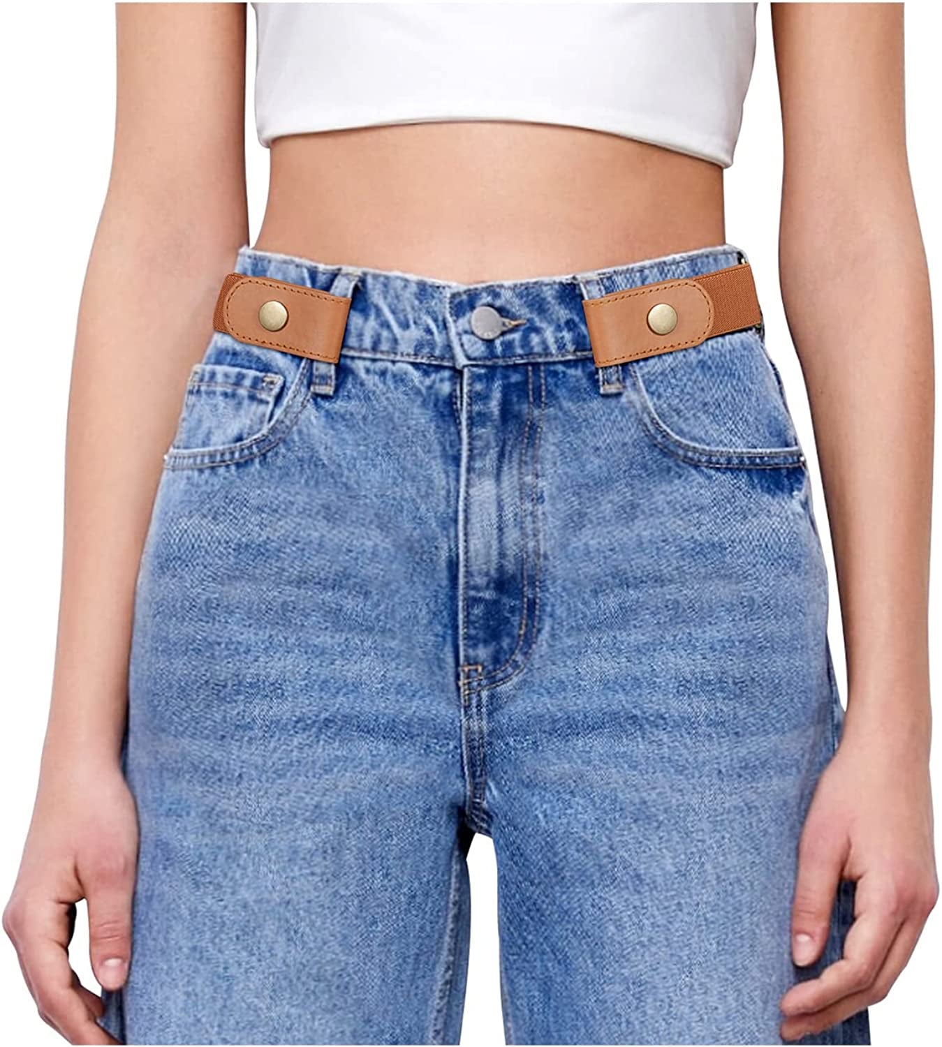 SANSTHS Buckle-Free Elastic Women Belt for Jeans without Buckle, Comfortable Invisible Belt No Bulge No Hassle Apparel & Accessories > Clothing Accessories > Belts SANSTHS J-brown Fit pants 22"-34"