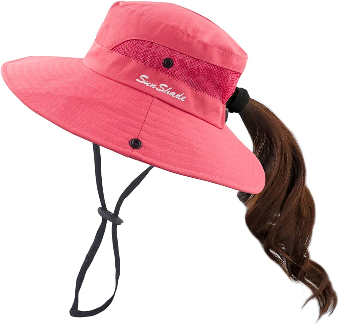 Muryobao Women'S Ponytail Sun Hat UV Protection Foldable Mesh Wide Brim Beach Fishing Hat Apparel & Accessories > Clothing Accessories > Hats Muryobao Pure Watermelon Red