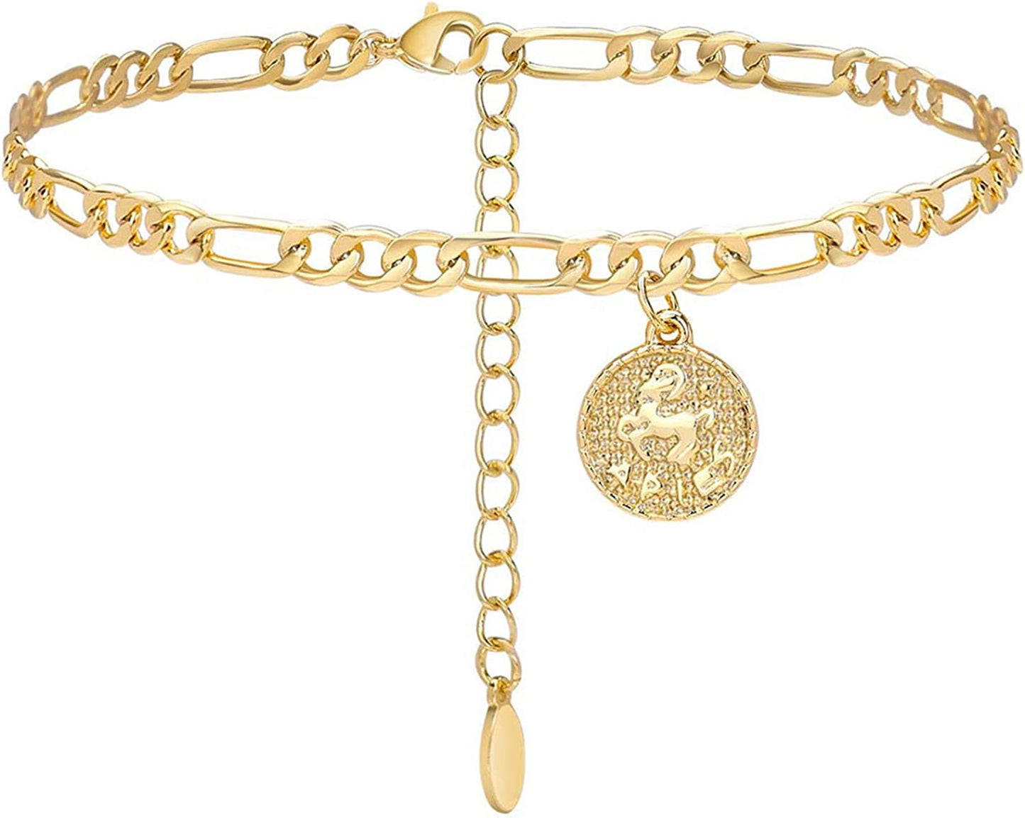 Lcherry Gold Plated Anklets for Women Dainty Zodiac Constellation Anklet Zodiac Sign Disc Ankle Bracelet 14K Real Gold Plated Anklets for Women Apparel & Accessories > Jewelry > Anklets Lcherry Aries